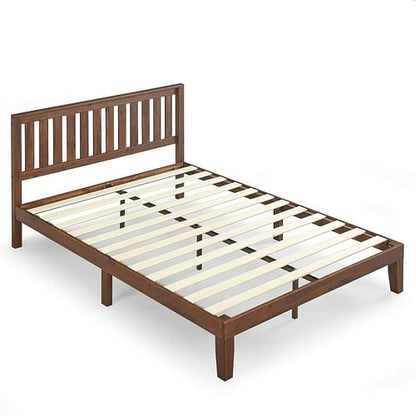 Solid Wood Platform Bed Frame with Headboard - Modern and Retro Styled Sleek Design