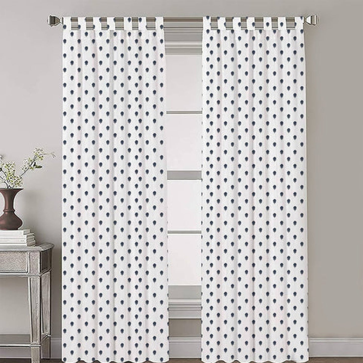 Kyra - Set of 2 Panels Crewel Embroidered Curtains | Linen Cotton Mix