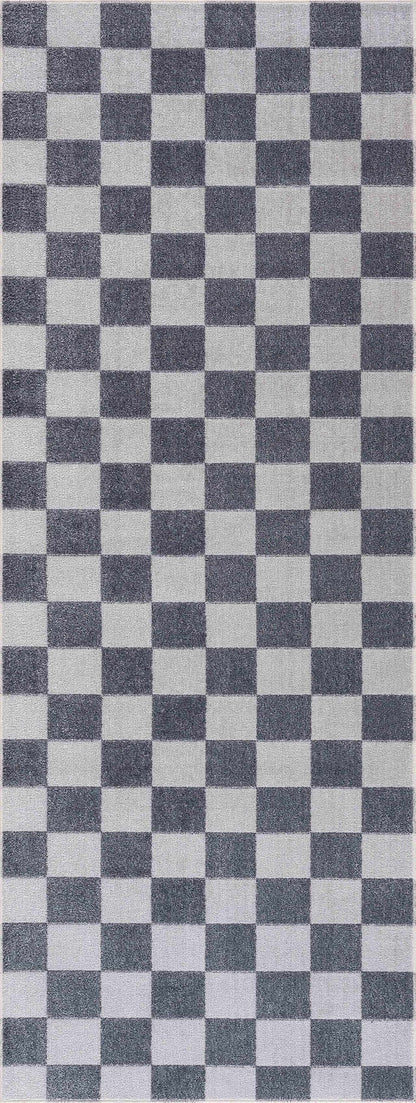 Alie Gray Checkered Washable Area Rug