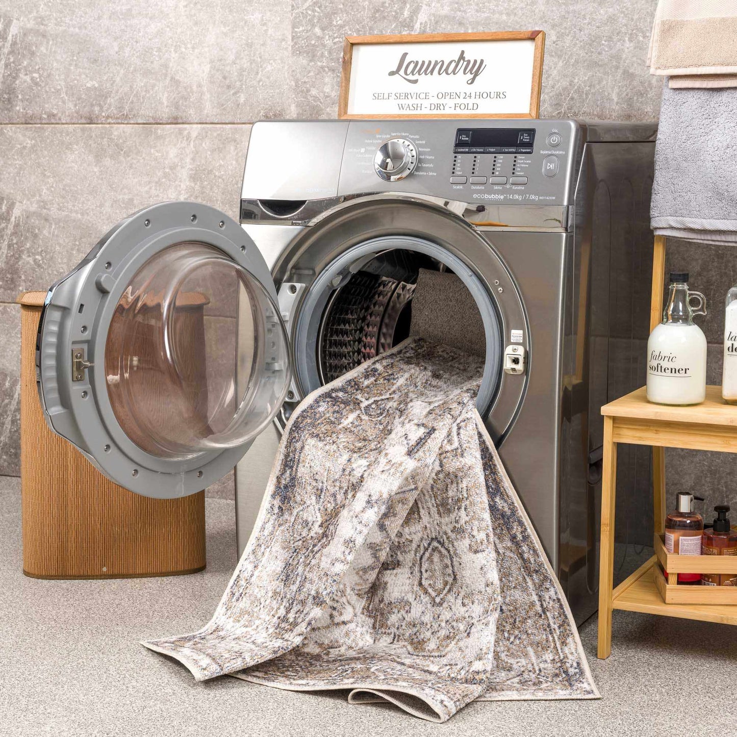 Blue Brown Hera Washable area rug