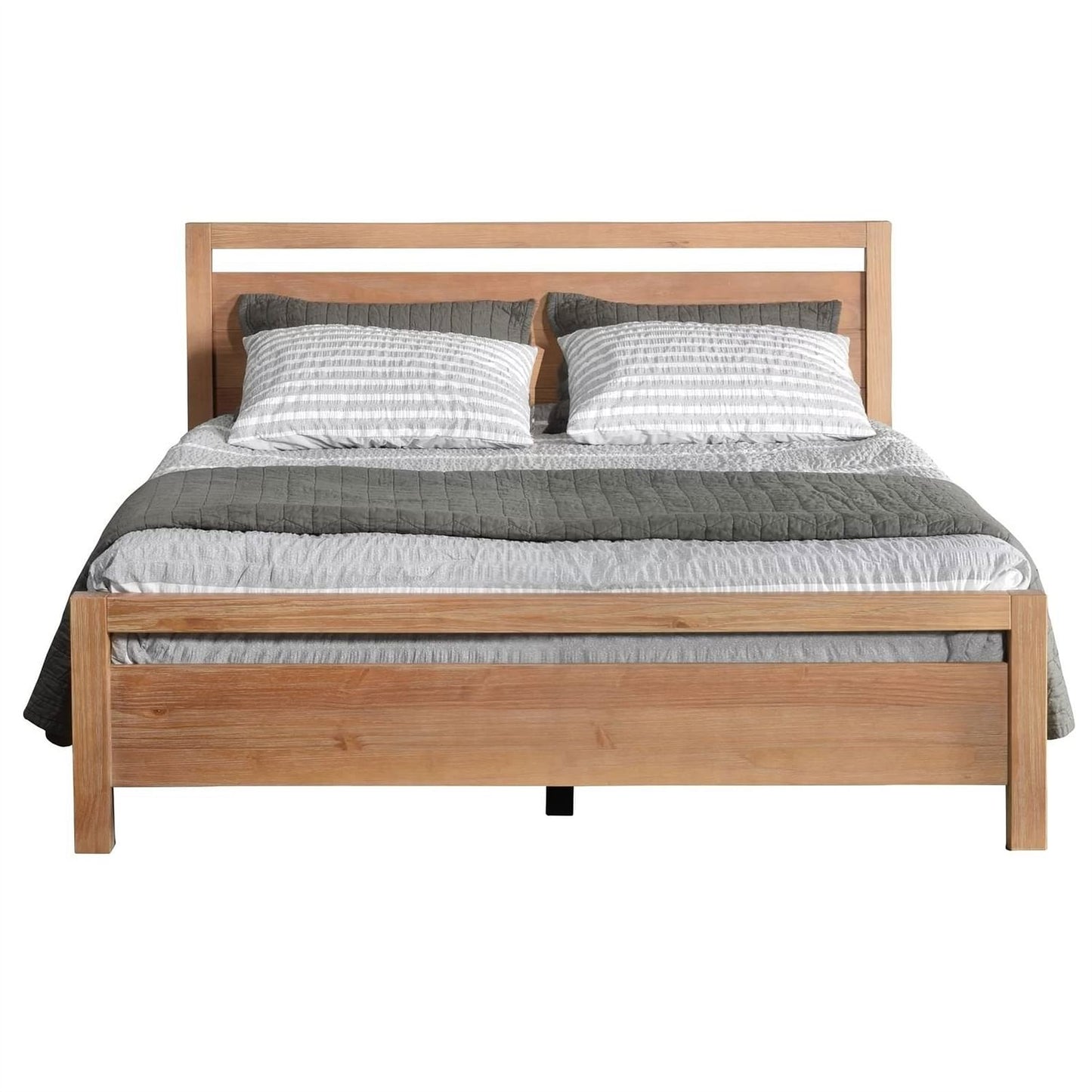 Modern Farmhouse Platform Bed Frame with Wood Panel Headboard and Sturdy Slat Support