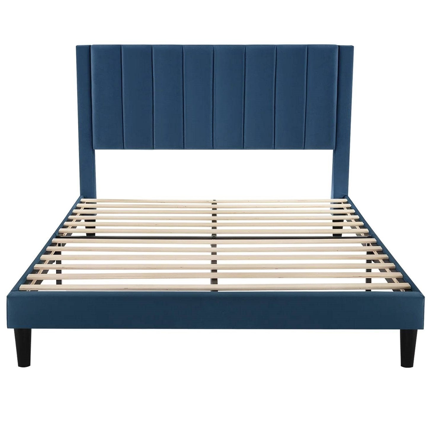 Modern Velvet Upholstered Platform Bed - Elegant Contemporary Low-Profile Frame