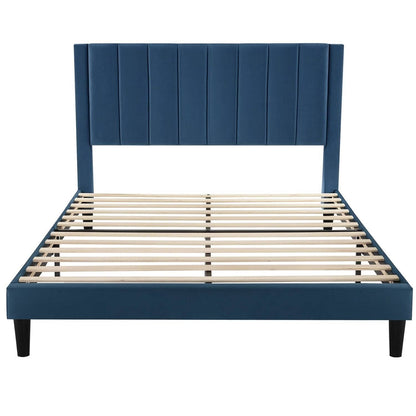 Modern Velvet Upholstered Platform Bed - Elegant Contemporary Low-Profile Frame