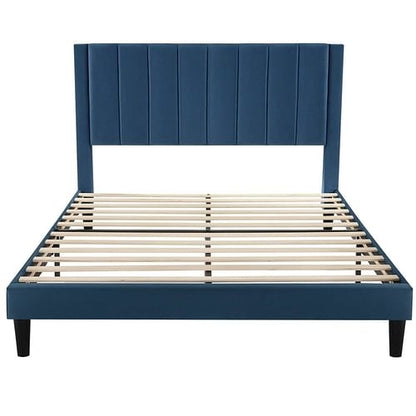 Modern Velvet Upholstered Platform Bed - Elegant Contemporary Low-Profile Frame