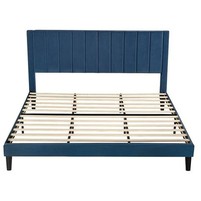Modern Velvet Upholstered Platform Bed - Elegant Contemporary Low-Profile Frame