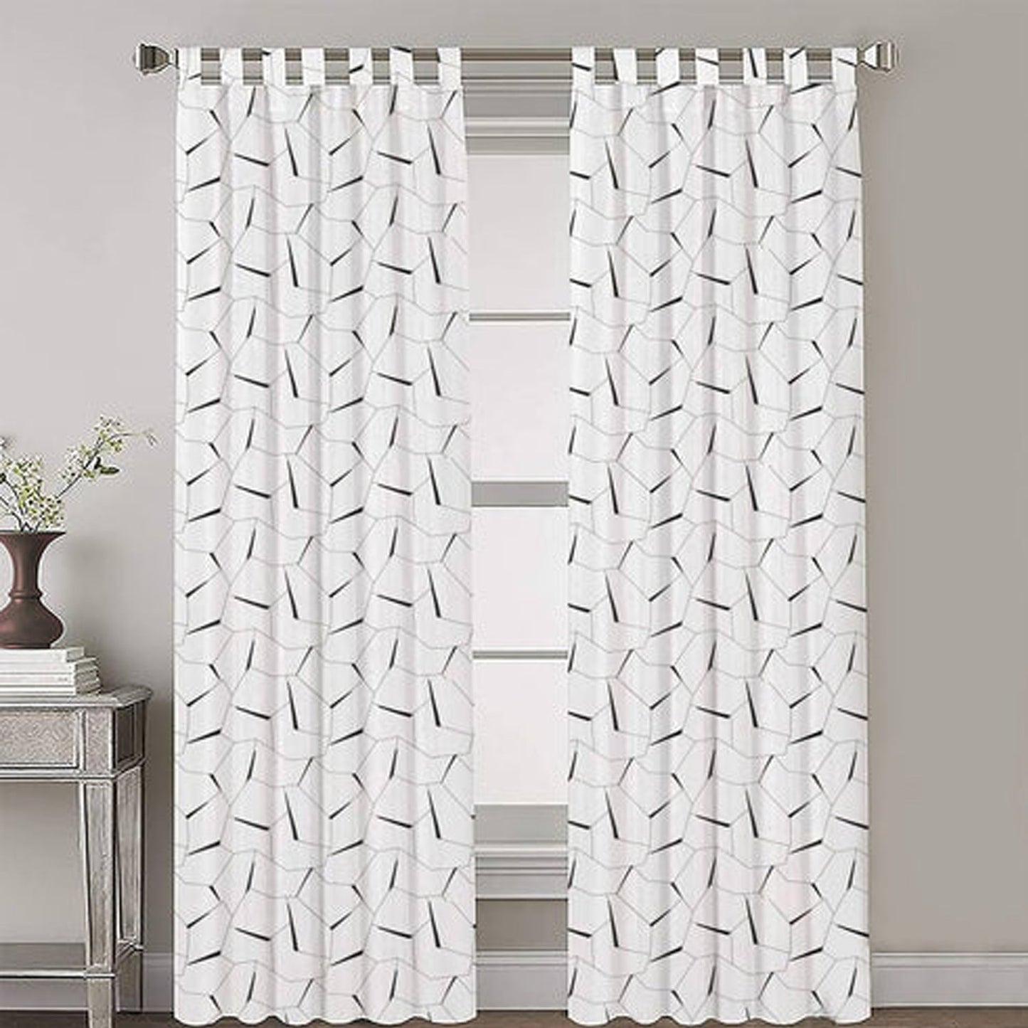 Nia - Set of 2 Panels Crewel Embroidered Curtains | Linen Cotton Mix |
