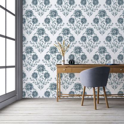 Evening Bouquet Wallpaper (Blue)