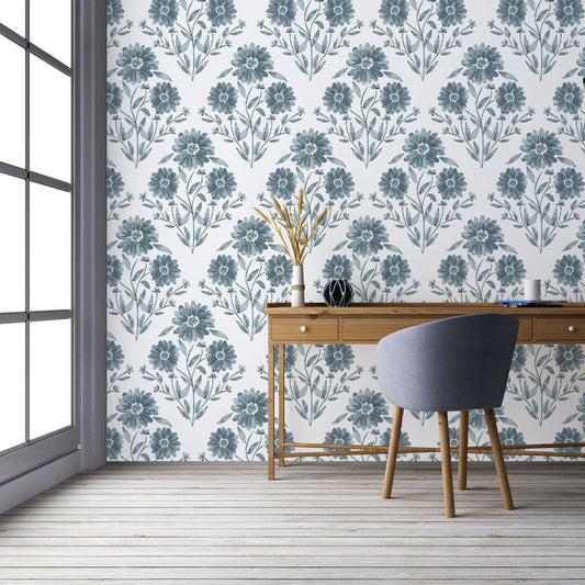 Evening Bouquet Wallpaper (Blue)