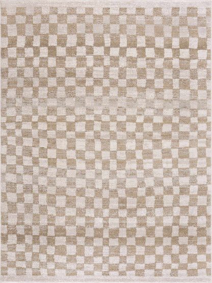 Benjy Cream & Gold Checkered Area Rug