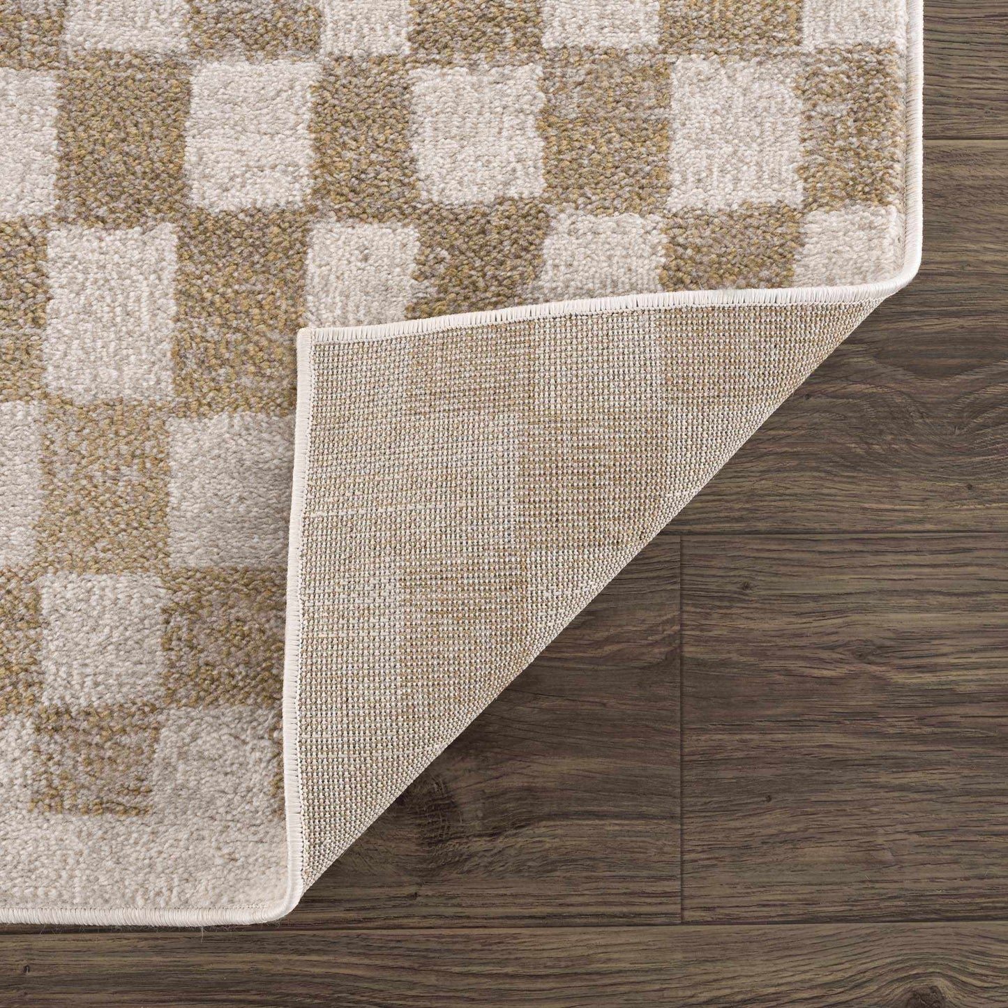 Benjy Cream & Gold Checkered Area Rug