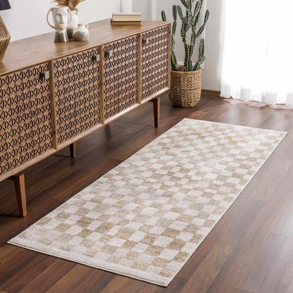 Benjy Cream & Gold Checkered Area Rug
