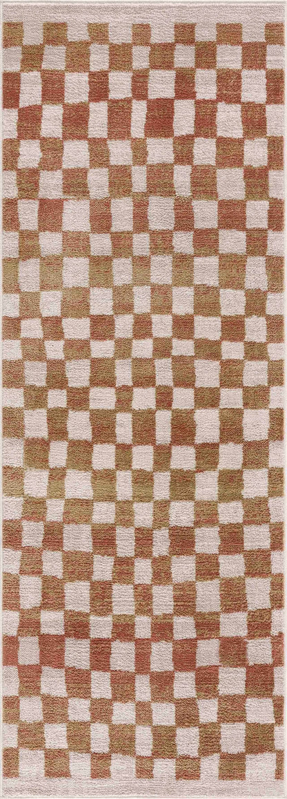 Benjy Cream & Salmon Checkered Area Rug
