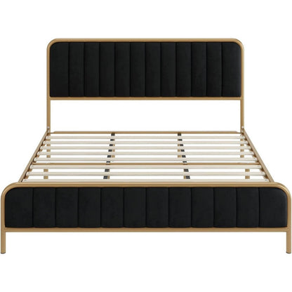 Metal Platform Bed Frame with Upholstered, Wood Slat or Panel Headboard and Trundle