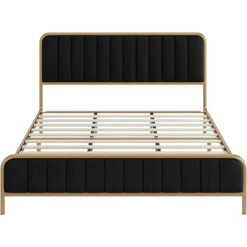 Metal Platform Bed Frame with Upholstered, Wood Slat or Panel Headboard and Trundle