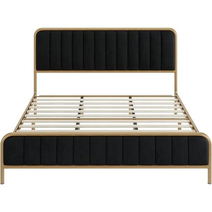 Metal Platform Bed Frame with Upholstered, Wood Slat or Panel Headboard and Trundle