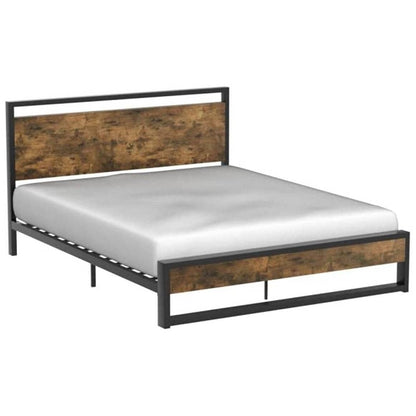 Modern Farmhouse Platform Bed Frame with Wood Panel Headboard and Sturdy Slat Support