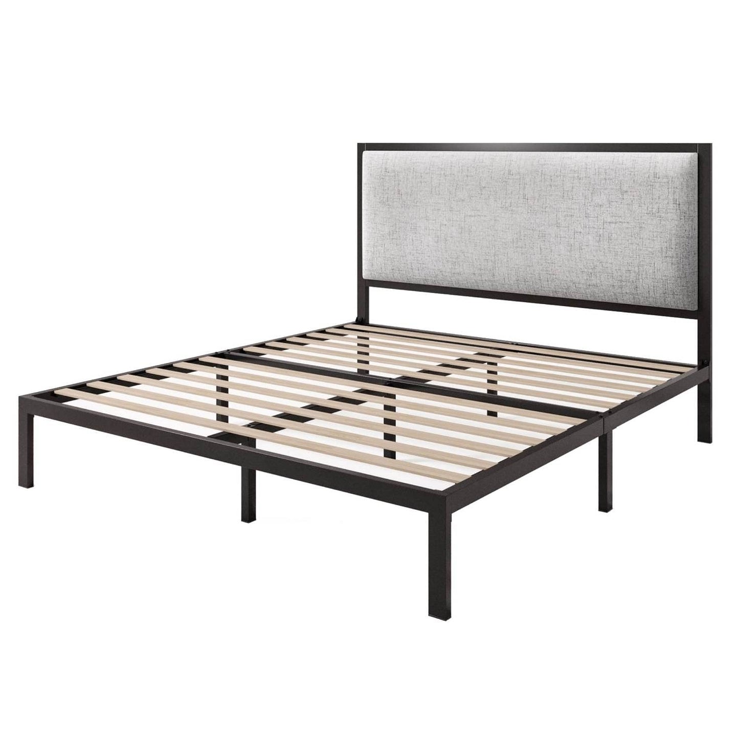 Metal Platform Bed Frame with Upholstered, Wood Slat or Panel Headboard and Trundle