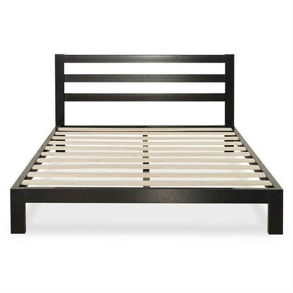 Metal Platform Bed Frame with Upholstered, Wood Slat or Panel Headboard and Trundle