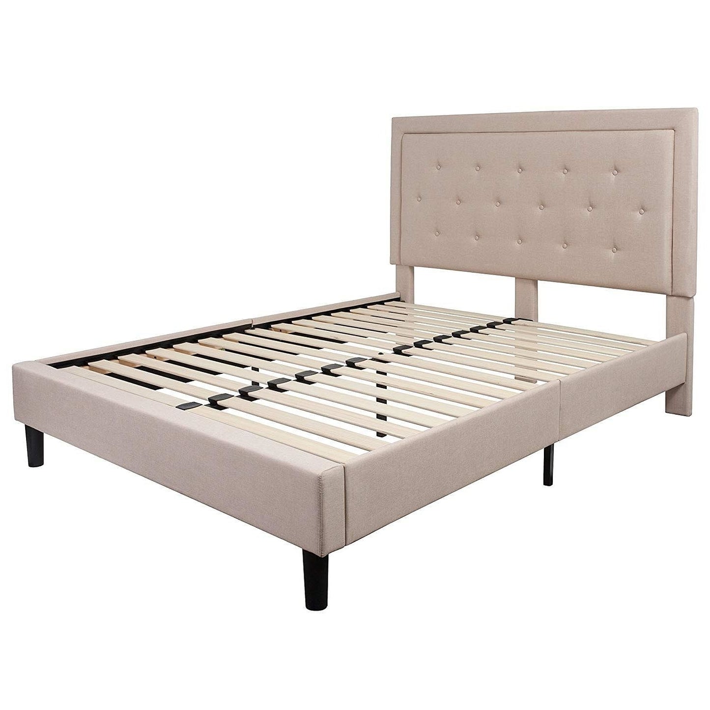 Elegant Fabric Upholstered Platform Bed Frame with Button Tufted Headboard