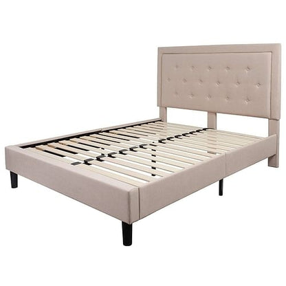 Elegant Fabric Upholstered Platform Bed Frame with Button Tufted Headboard