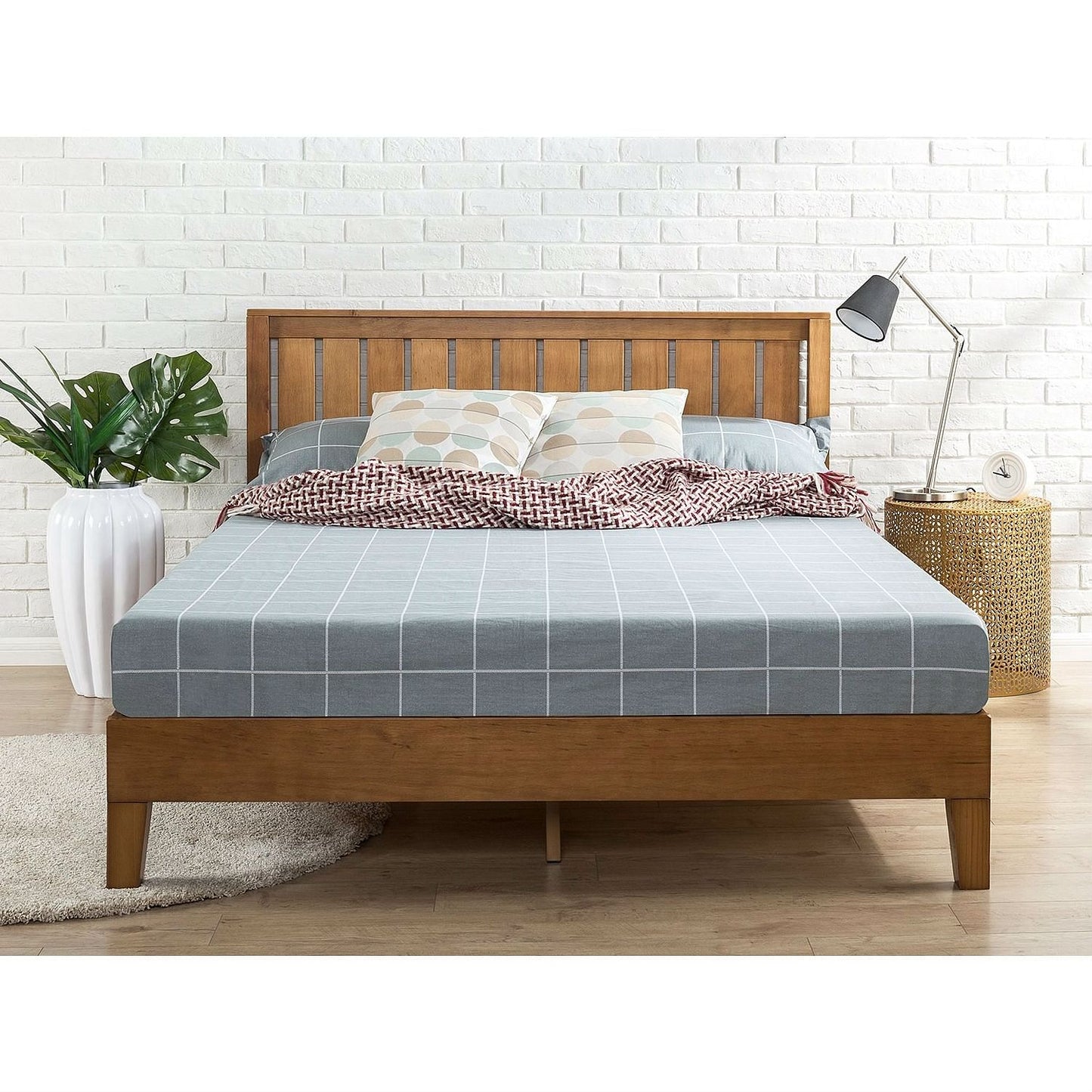 Solid Wood Platform Bed Frame with Headboard - Modern and Retro Styled Sleek Design