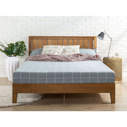 Solid Wood Platform Bed Frame with Headboard - Modern and Retro Styled Sleek Design