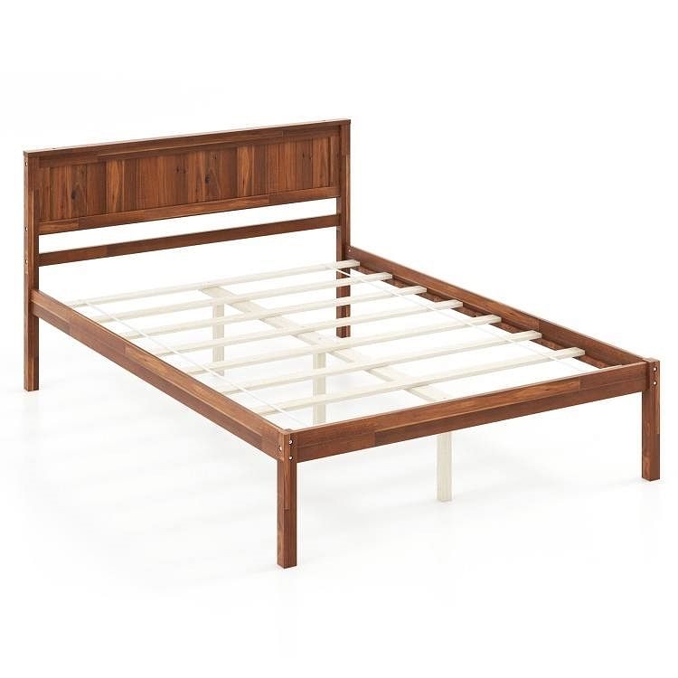 Solid Wood Platform Bed Frame with Headboard - Modern and Retro Styled Sleek Design