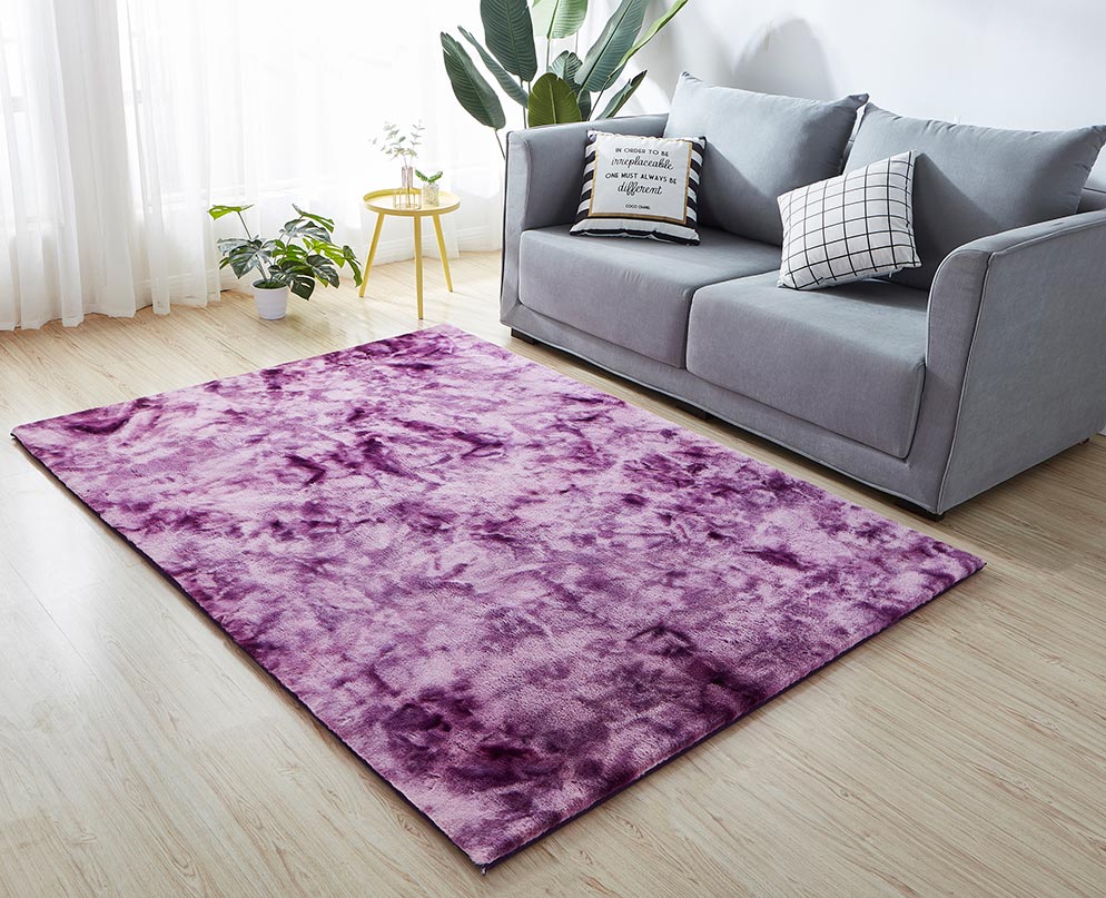 Lily Luxury Purple Tie-Die Chinchilla Faux Fur Area Rug
