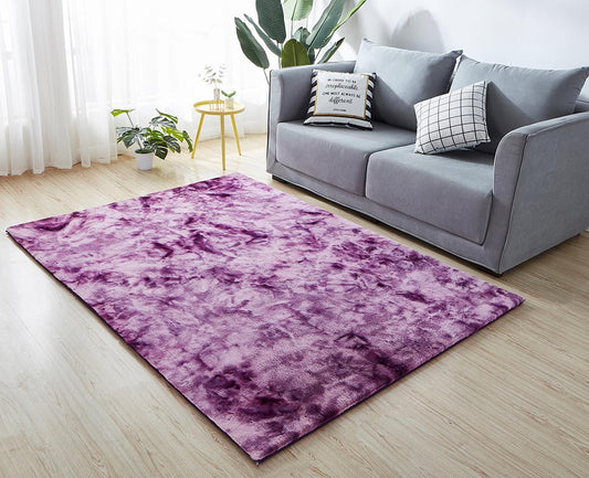 Lily Luxury Purple Tie-Die Chinchilla Faux Fur Area Rug