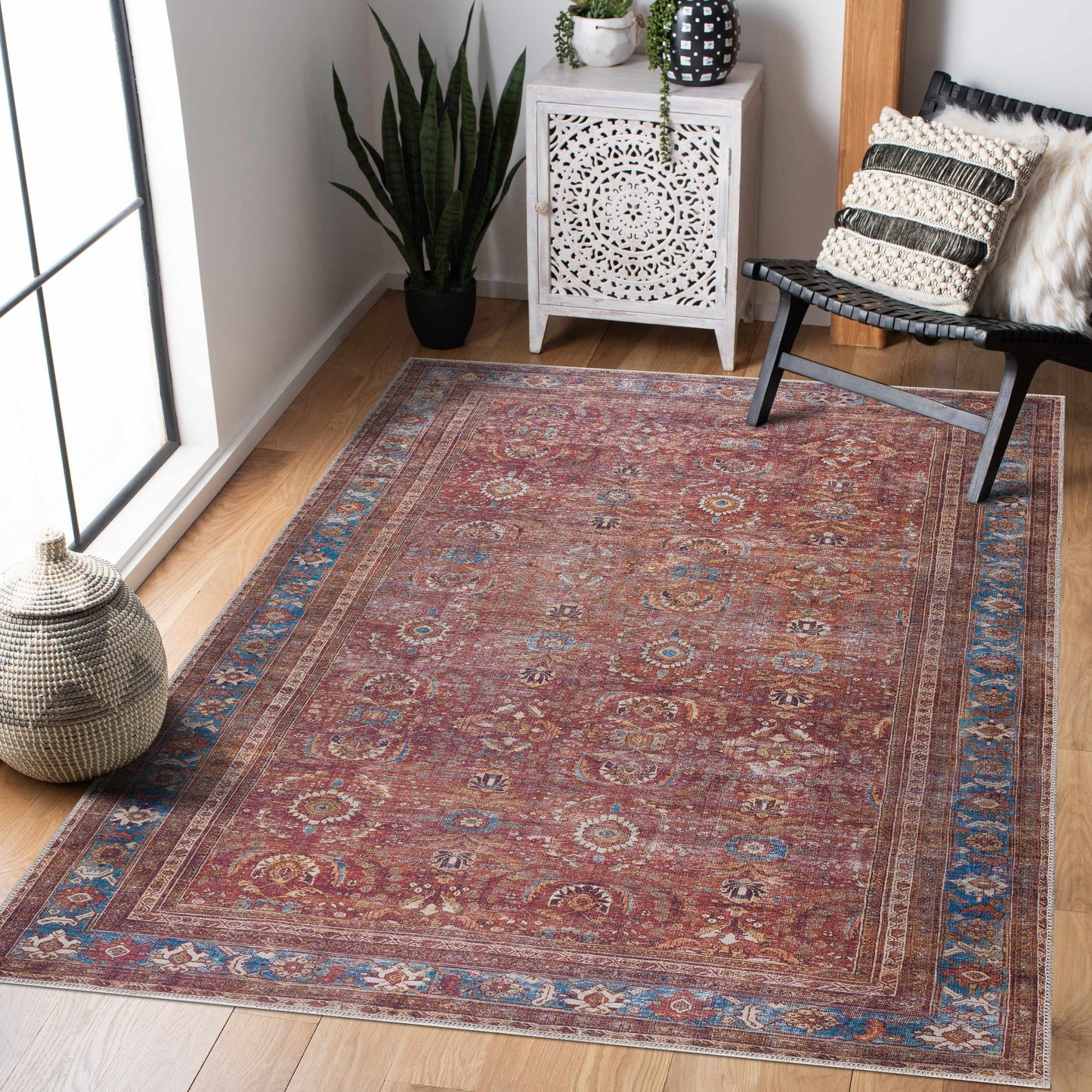 Rust Baki Traditional Washable Area Rug - Clearance