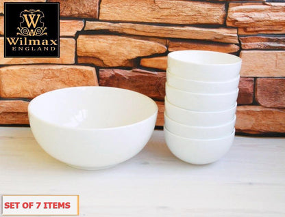 White Dining Bowls With Embossed Design, Set of Seven In A Gift Box