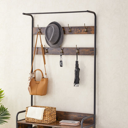 Coat Rack, Hall Tree with Shoe Rack for Entryway, 3-in-1 Entryway Coat