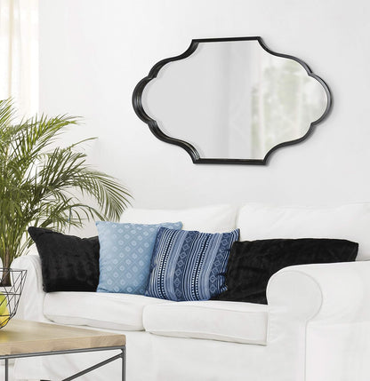 Kate and Laurel Rowla Glam Scalloped Wall Mirror, 23" X 37", Black, Chic, Sophisticated Accent Mirror for Decor or Bathroom Vanity