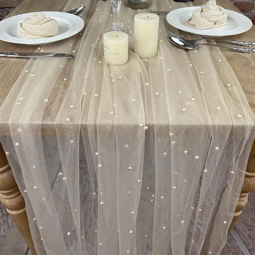 Elegant White Pearl Table Runner for Weddings  Events
