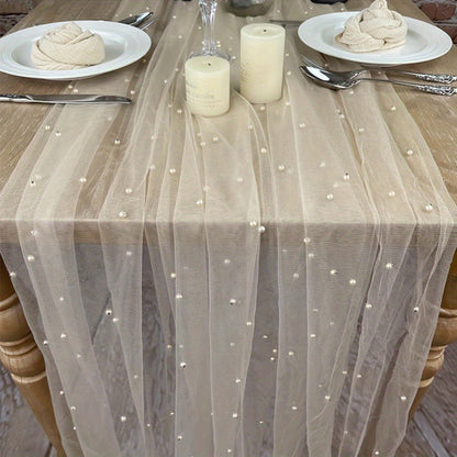 Elegant White Pearl Table Runner for Weddings  Events