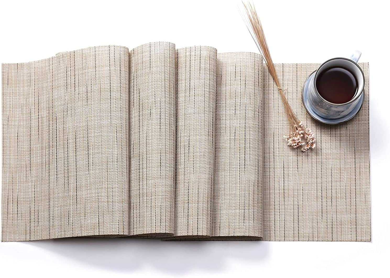 HYSENM Bamboo Pattern Vinyl Table Runner 71'' Long Stain Resistance Table Runner PVC Waterproof,Beige,1Xtable Runner