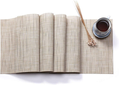 HYSENM Bamboo Pattern Vinyl Table Runner 71'' Long Stain Resistance Table Runner PVC Waterproof,Beige,1Xtable Runner