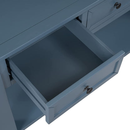 Blue Console Table with Drawers and Shelf