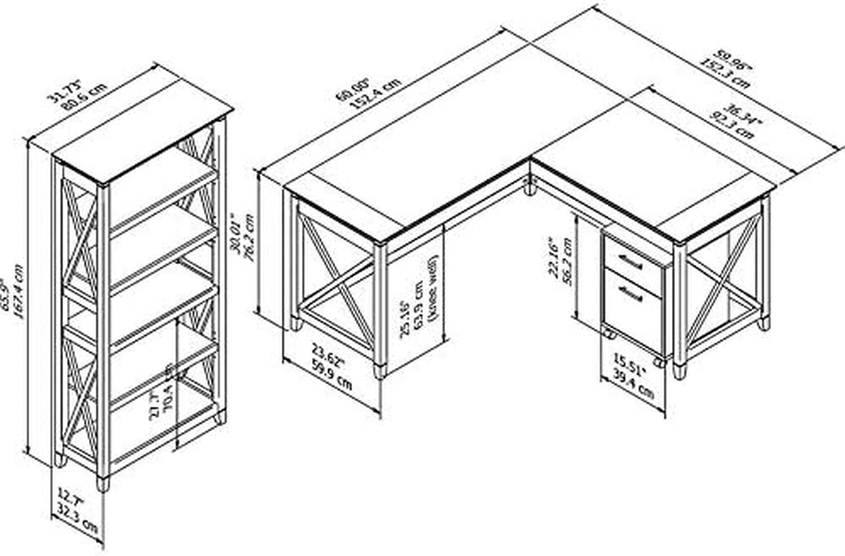 Key West L-Shaped Desk with Mobile File Cabinet for Home Office Workspace