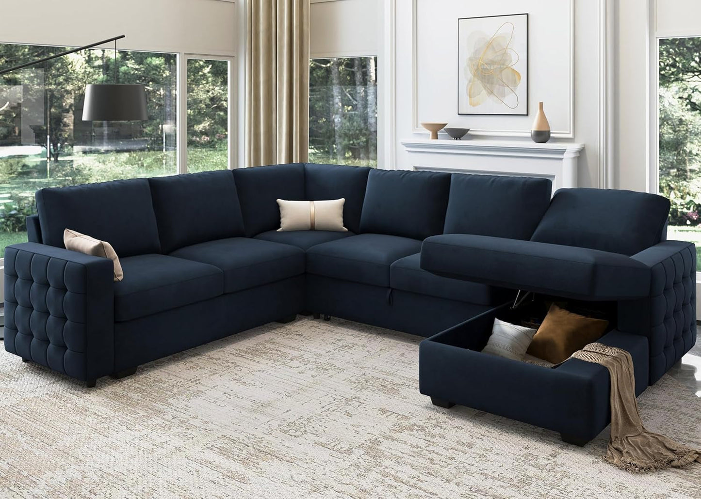 Sleeper Sectional Sofa with Pull Out Bed U Shaped Sectional Couch with