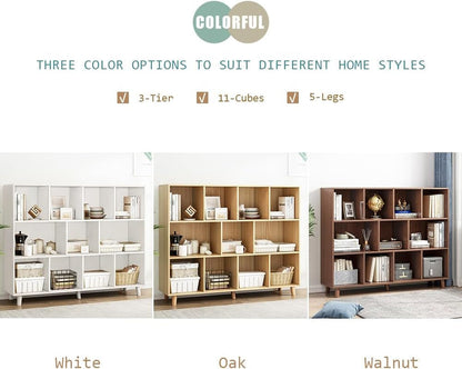 Open Cube Low Bookcase - 3-Tier Freestanding Storage Display Cabinet