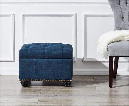 Blue Linen Ottoman with Storage by FHW