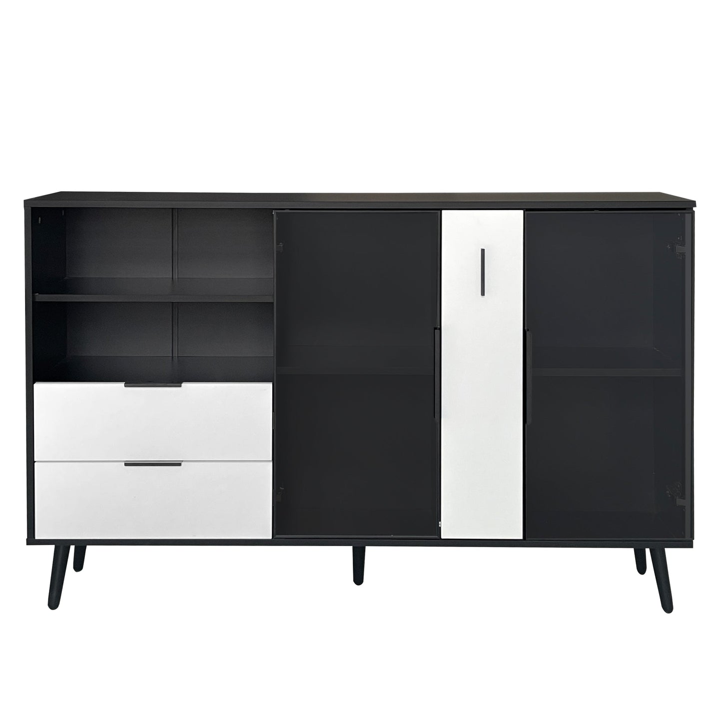 Featured Two-door Storage Cabinet with Two Drawers and Metal Handles,
