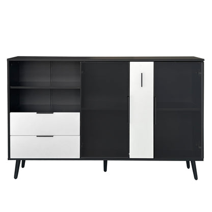 Featured Two-door Storage Cabinet with Two Drawers and Metal Handles,