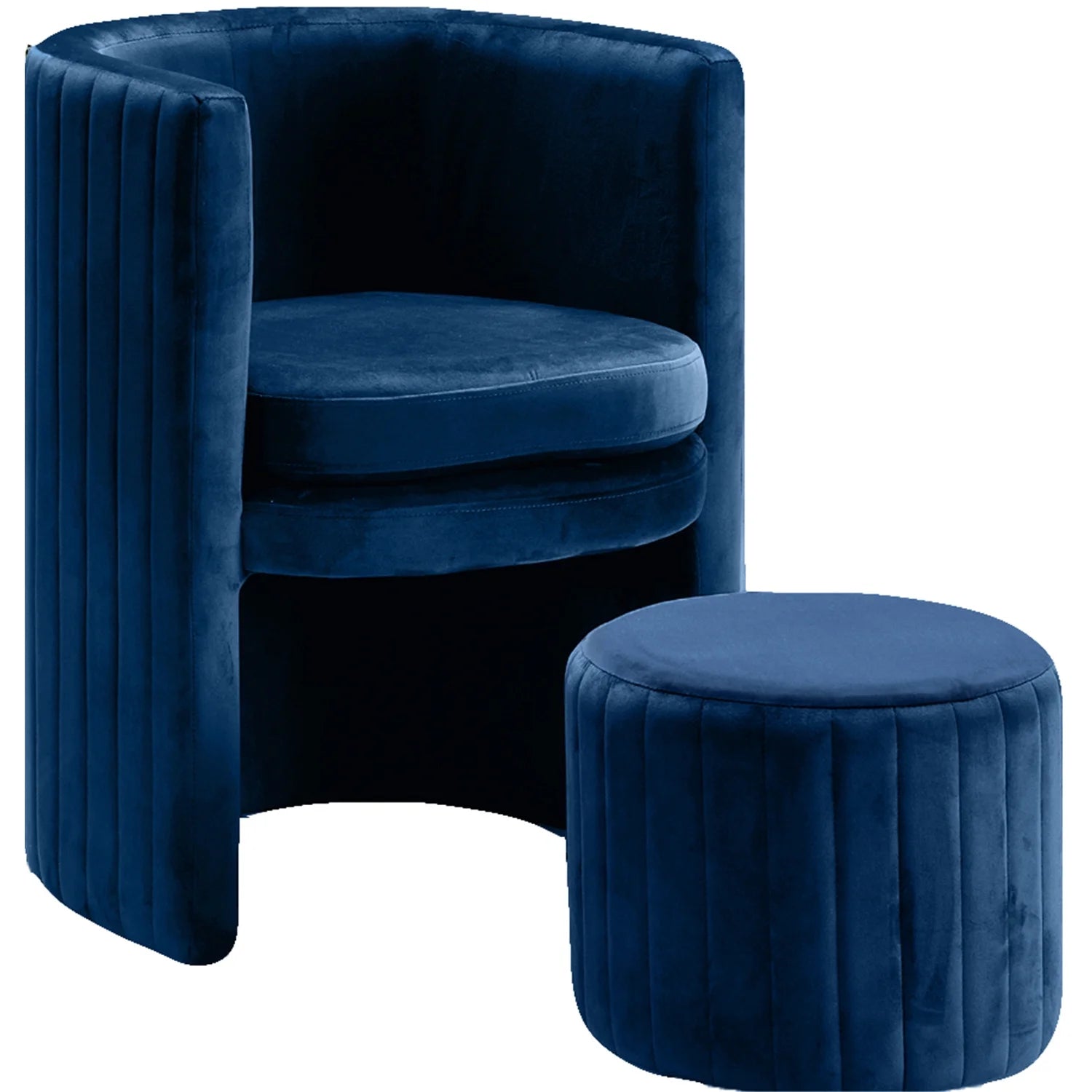 Selena Velvet Accent Chair and Ottoman Set in Navy