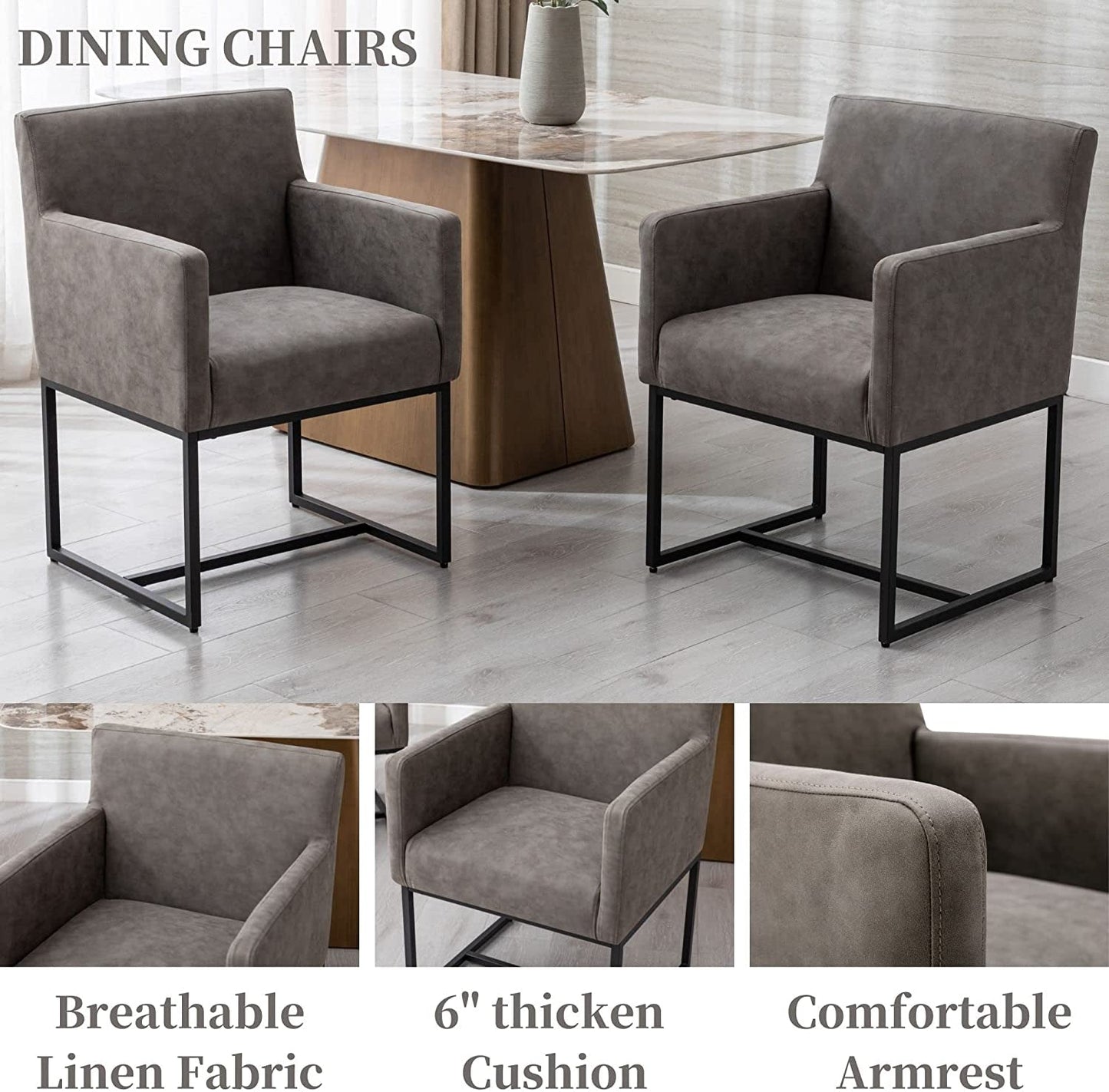 Set of 4 Upholstered Armchairs, Grey