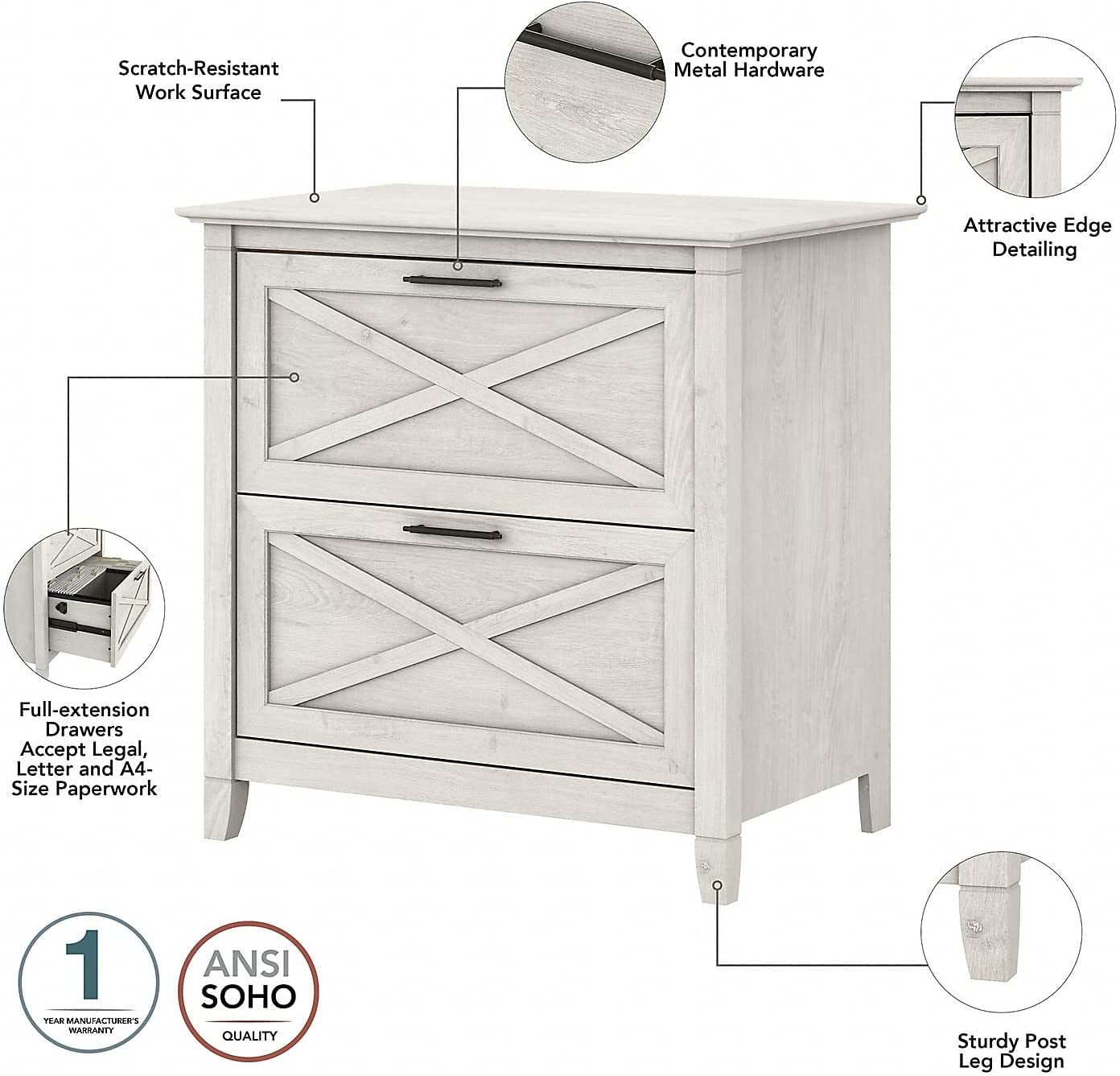 Key West L-Shaped Desk with Mobile File Cabinet for Home Office Workspace