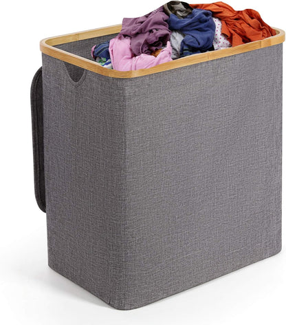 HYNAWIN 90L Laundry Hamper with Lid Large Bamboo Laundry Basket Dirty Clothes Collapsible Laundry Hamper for Bedroom, Laundry Room, Closet, Bathroom, College Dorm