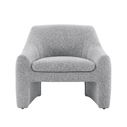 Modern Curved Accent Chair, Upholstered Fabric Armchair, Gray