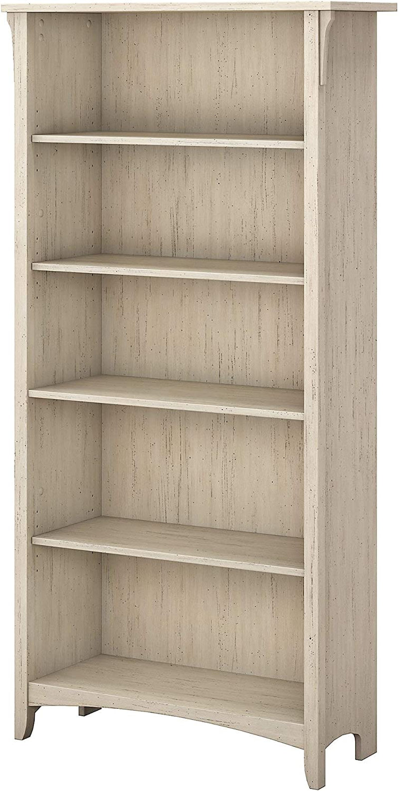 Bush Furniture Salinas 5 Shelf Bookcase in Antique White, Tall Bookshelf, Large Book Shelf for Living Room, Home Office, or Entryway